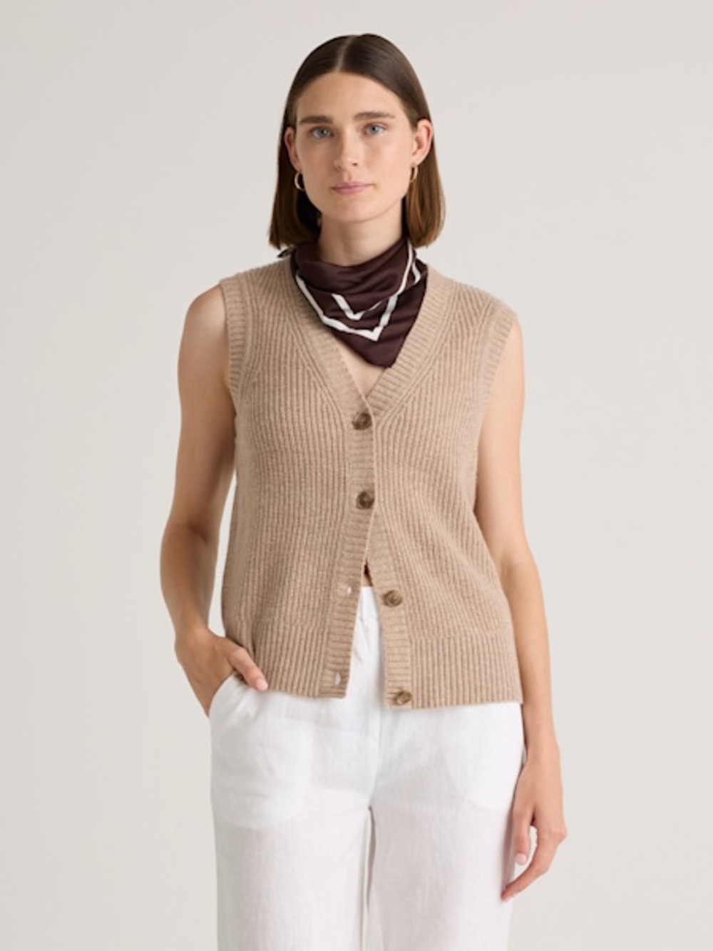 NWOT Quince Mongolian Cashmere Fisherman Sweater Vest in Oatmeal Size S